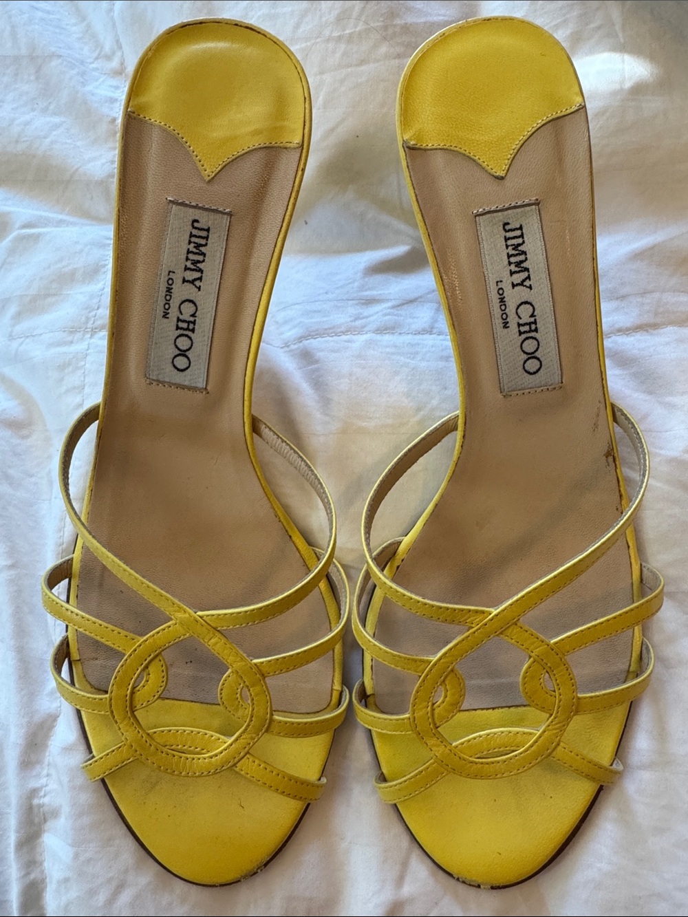Jimmy Choo Yellow Leather Strappy Slide Sandals